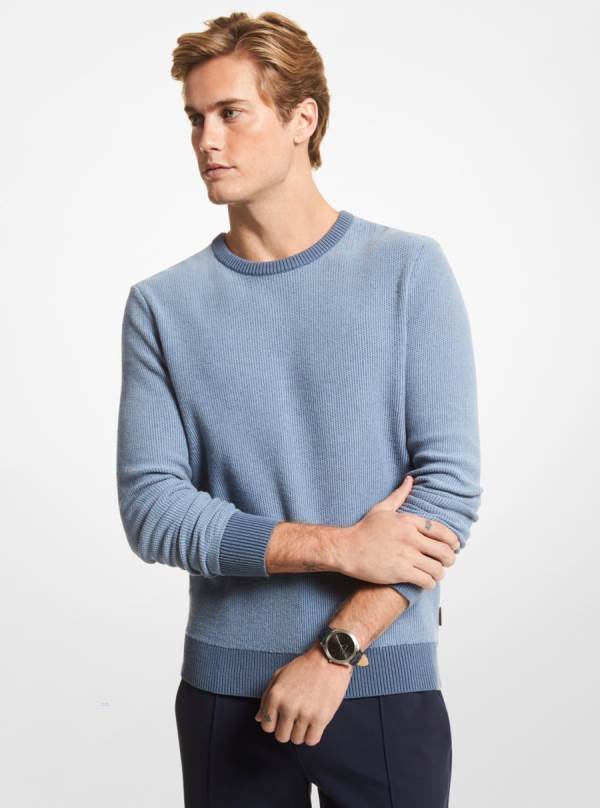 Panske Svetre Michael Kors Textured Cotton Blend Svetlo Modre - Oblecenie Michael Kors Lacne | YVSZM-4238